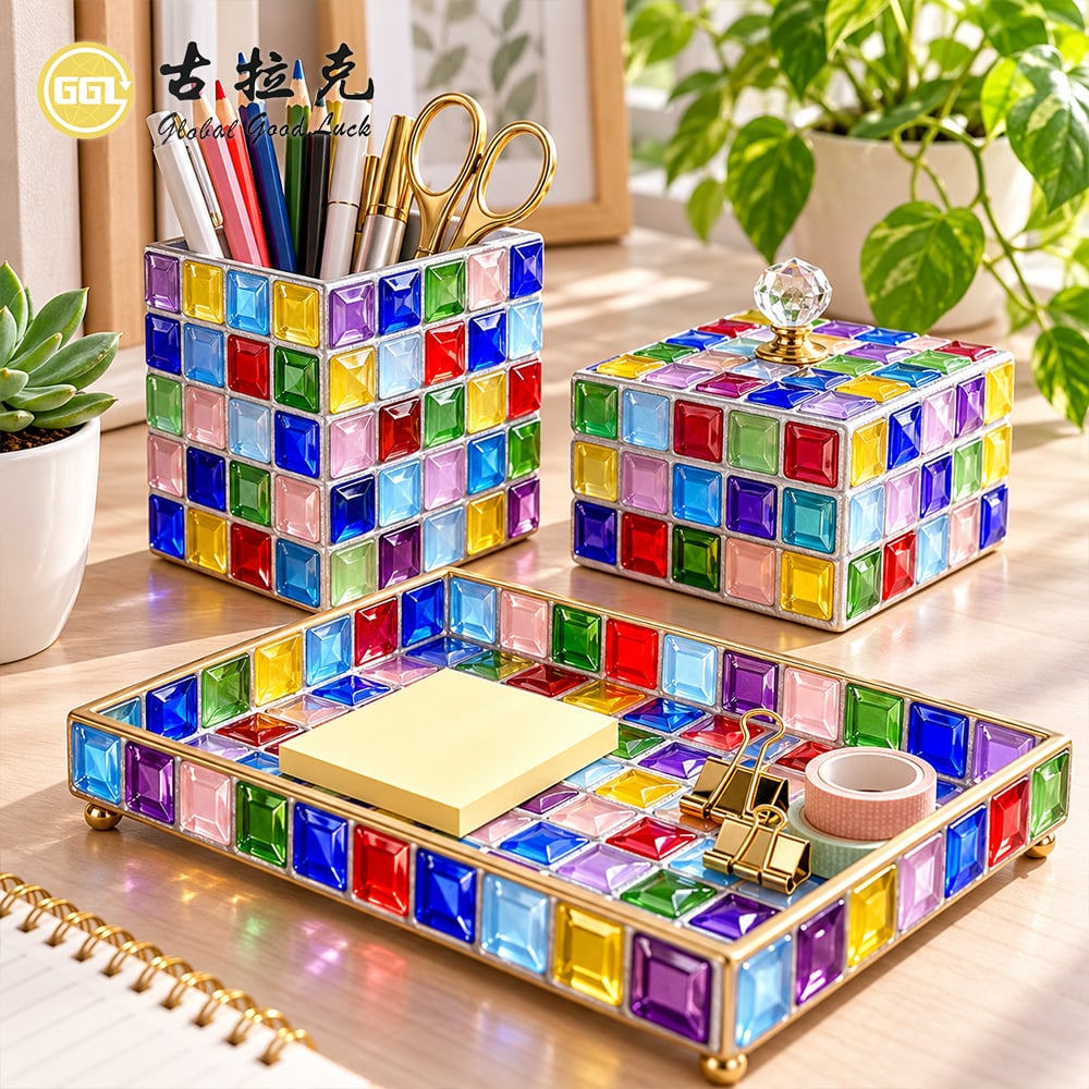 3D Faceted Square Glass Mosaic Tiles – Colorful Glossy Decorative Mosaic