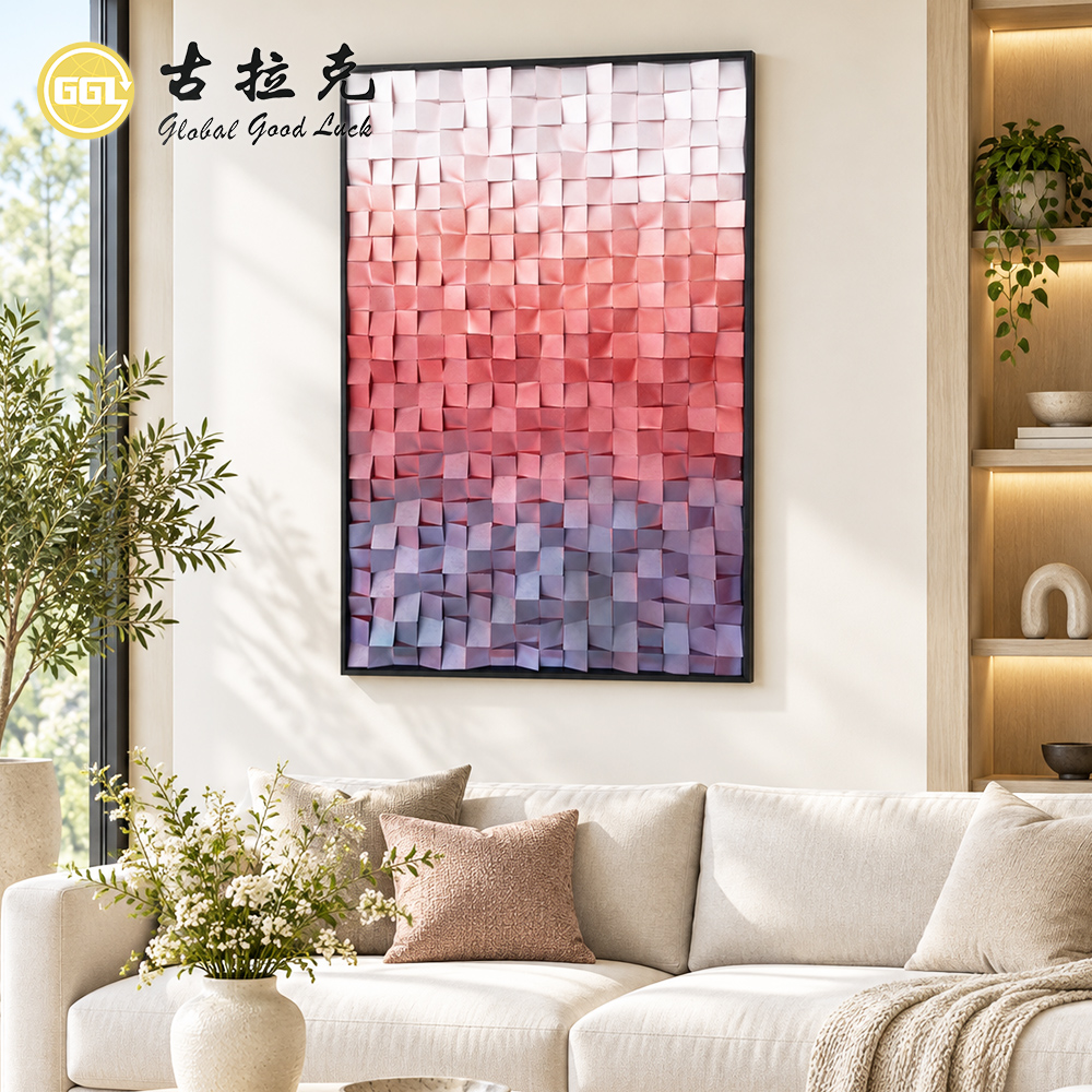 Handmade 3D Pink Gradient Wood Mosaic Mural