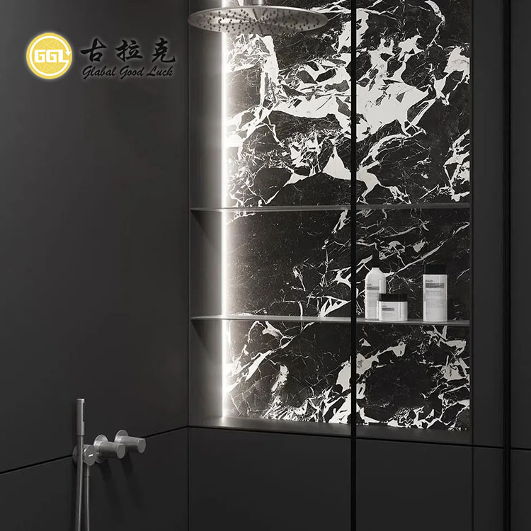 Bulgari Black Slab Marmor für Innenausstattung Wand- und Bodenstufenfliesen-Projekt