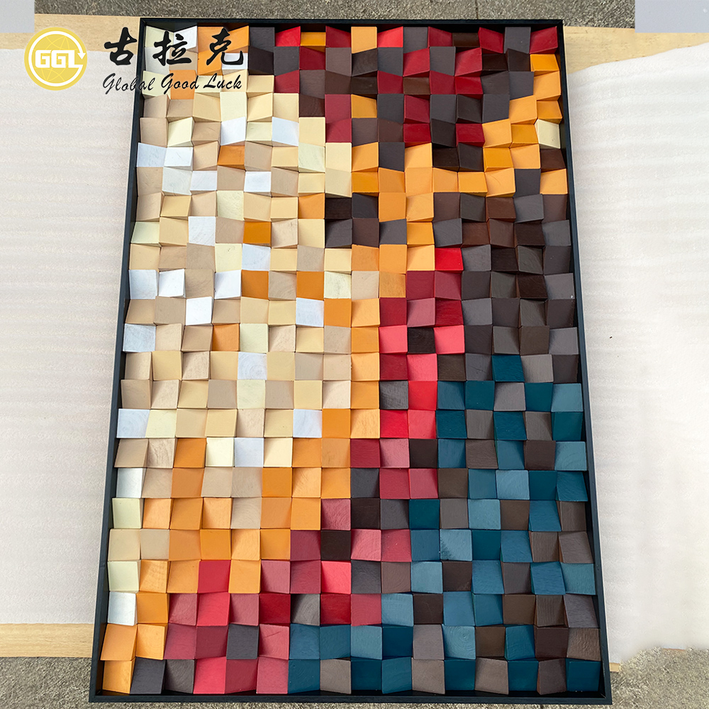 Custom 3D Color Gradient Wood Mosaic Wall Art