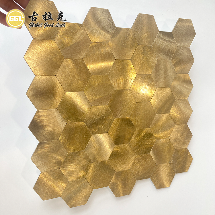 Gold Hexagon Self-Adhesive Mosaic Tile – Metallic Aluminum Composite Panel Wall Decoration