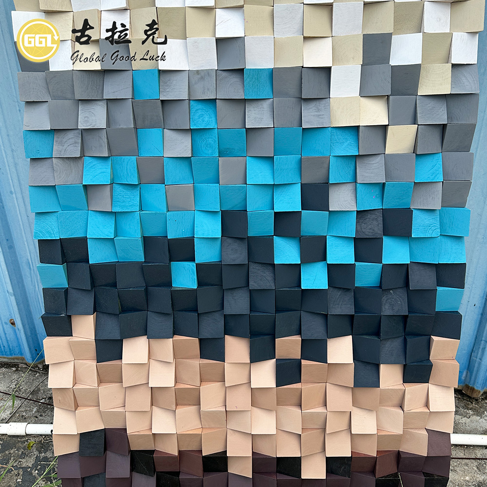Custom Abstract 3D Wood Mosaic Art Mural Handmade Wooden Wall Panel