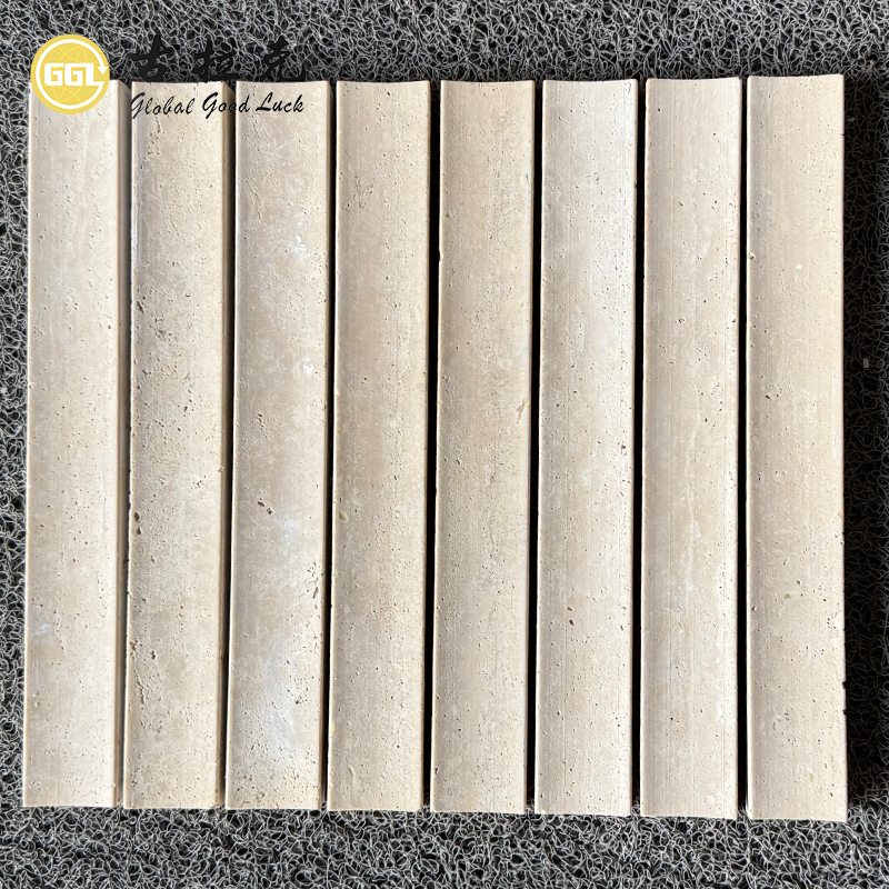 Custom Fluted Travertine Stone Panel | Natural Grooved Stone Wall Cladding for Luxury Interior Design