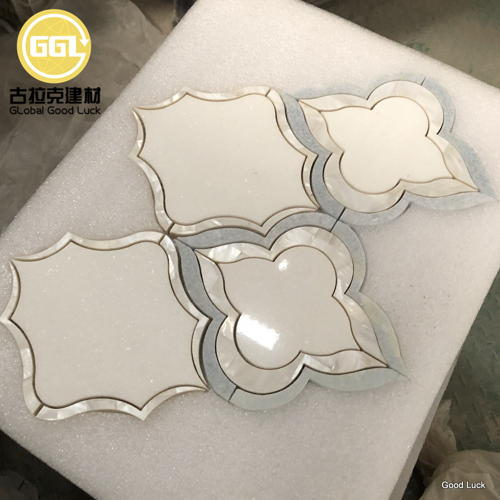 Wateriet White Marble Inlay Shell Parquet Feature Mosaic Tile