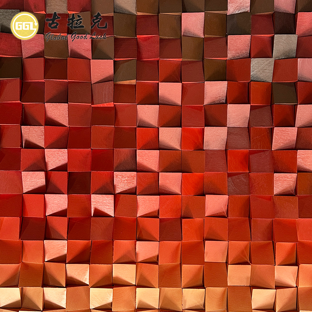 Handmade 3D Gradient Wood Mosaic Mural