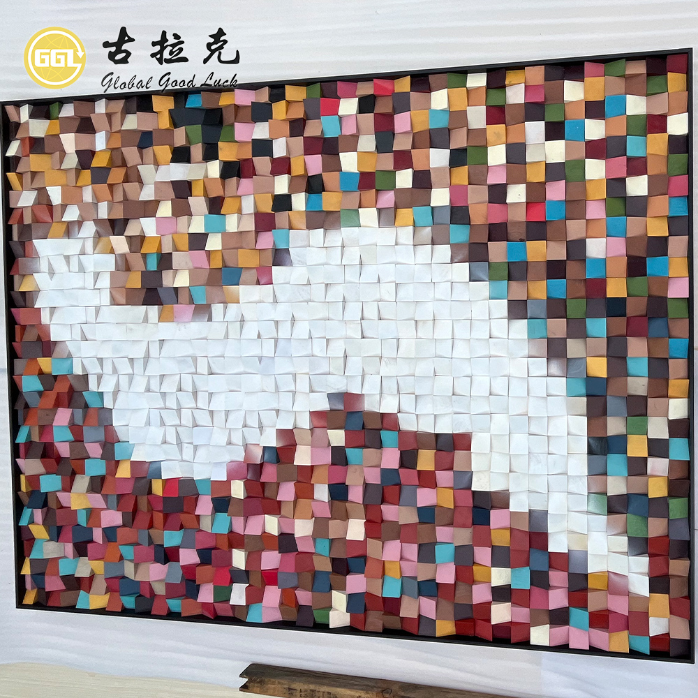 Custom 3D Multicolor Wood Mosaic Wall Art