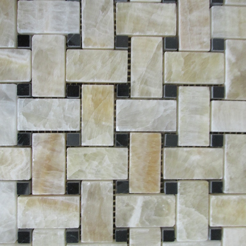 Mármol Ónice Miel Con Puntos Negros Forma de Cesta Mosaico de Mármol