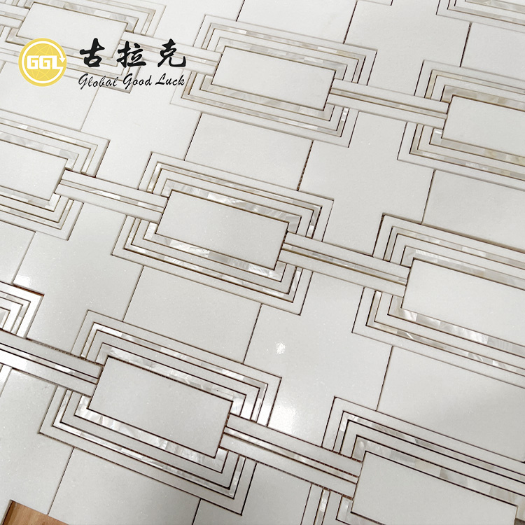 Modernes Design Weiße Mix-Shell-Marmor-Wasserstrahlschleifmaschine Mosaikfliese