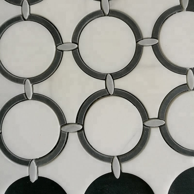 Round Shape Marble Natural Stone Polish Bathroom Waterjet Mosaic Wall Tile