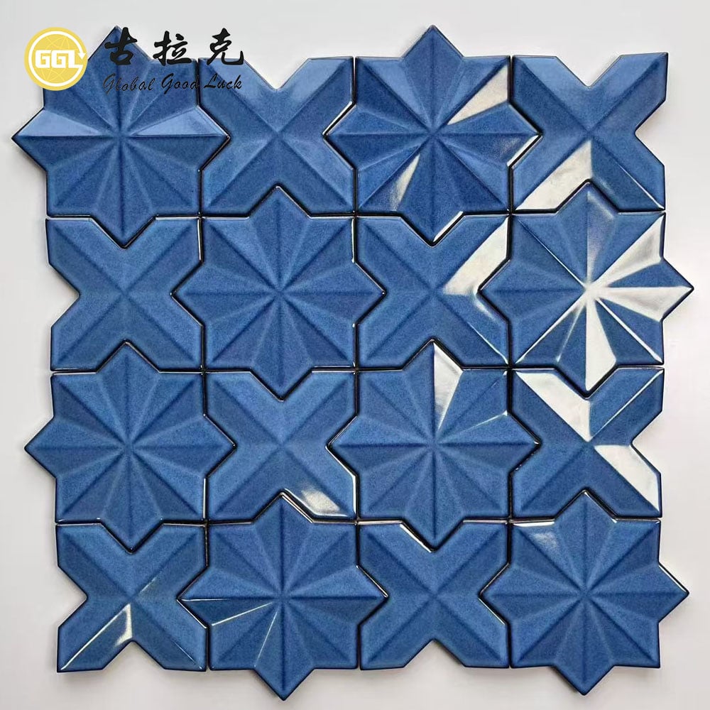 Blue 3D Geometric Ceramic Mosaic Tile for Decorative Walls