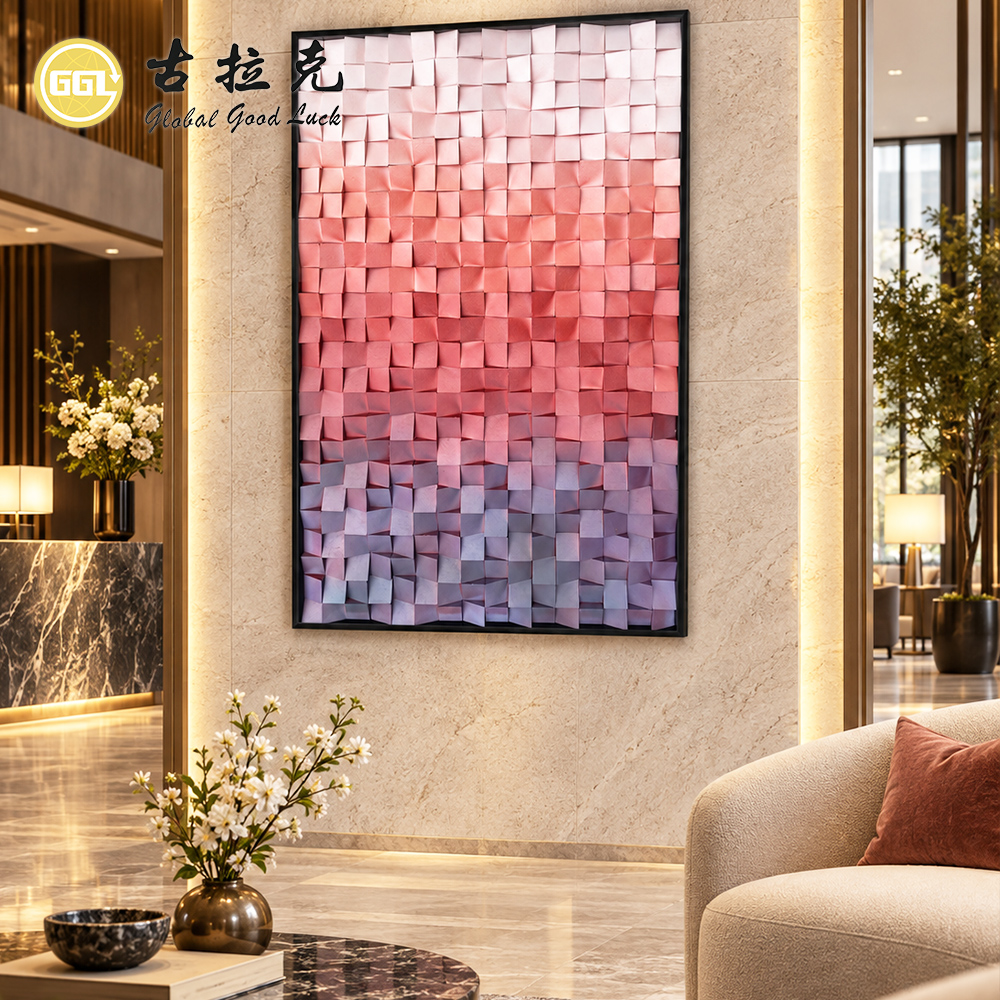 Handmade 3D Pink Gradient Wood Mosaic Mural