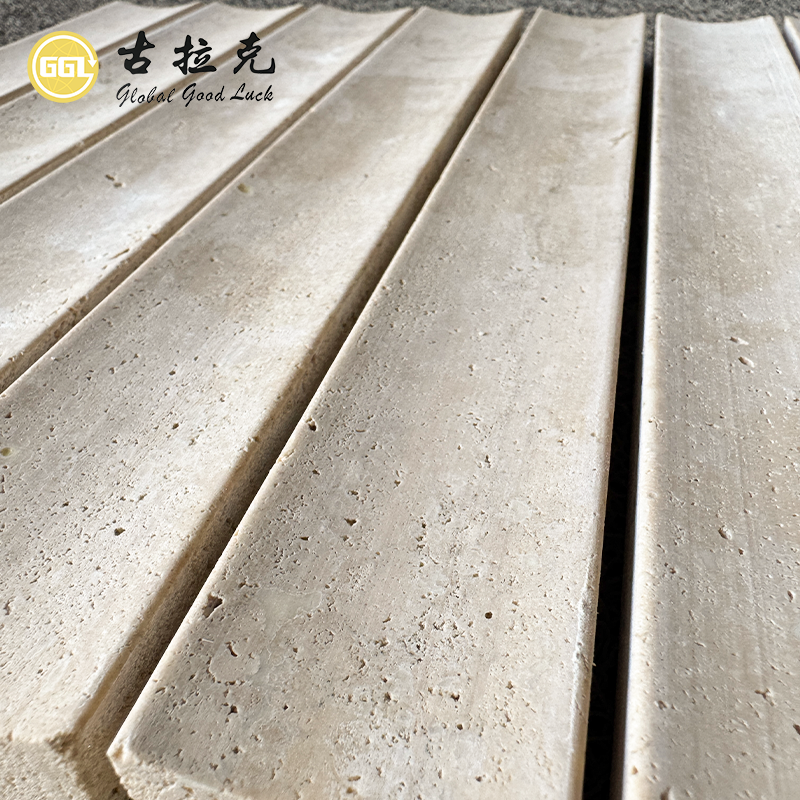 Custom Fluted Travertine Stone Panel | Natural Grooved Stone Wall Cladding for Luxury Interior Design