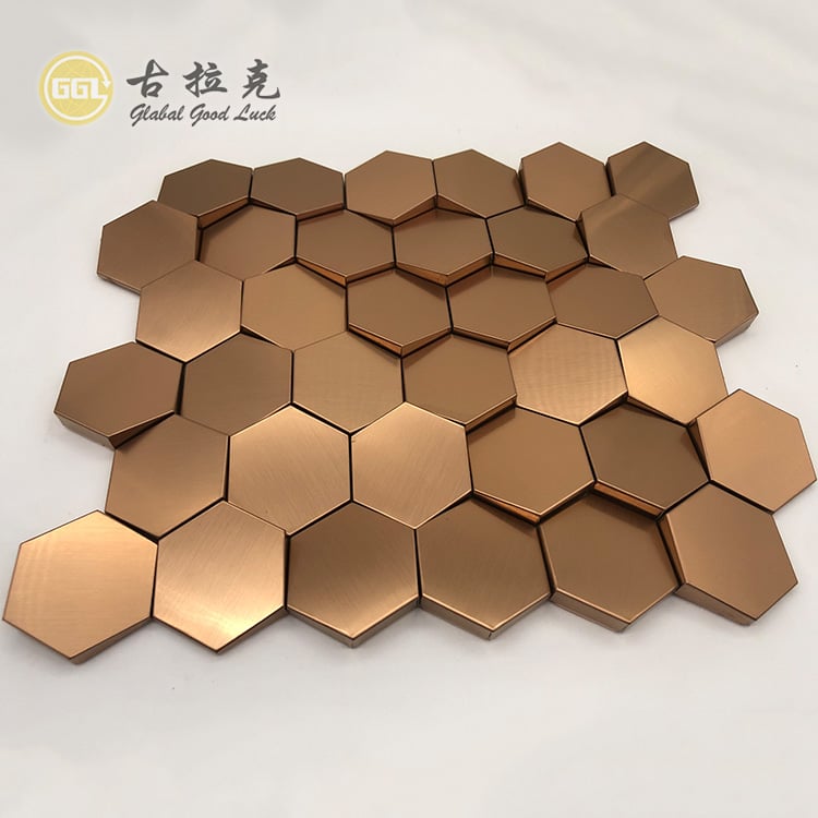 Sechseck Mosaik Edelstahl Metall Mosaik Goldene Bürstenmosaiken Wanddekoration