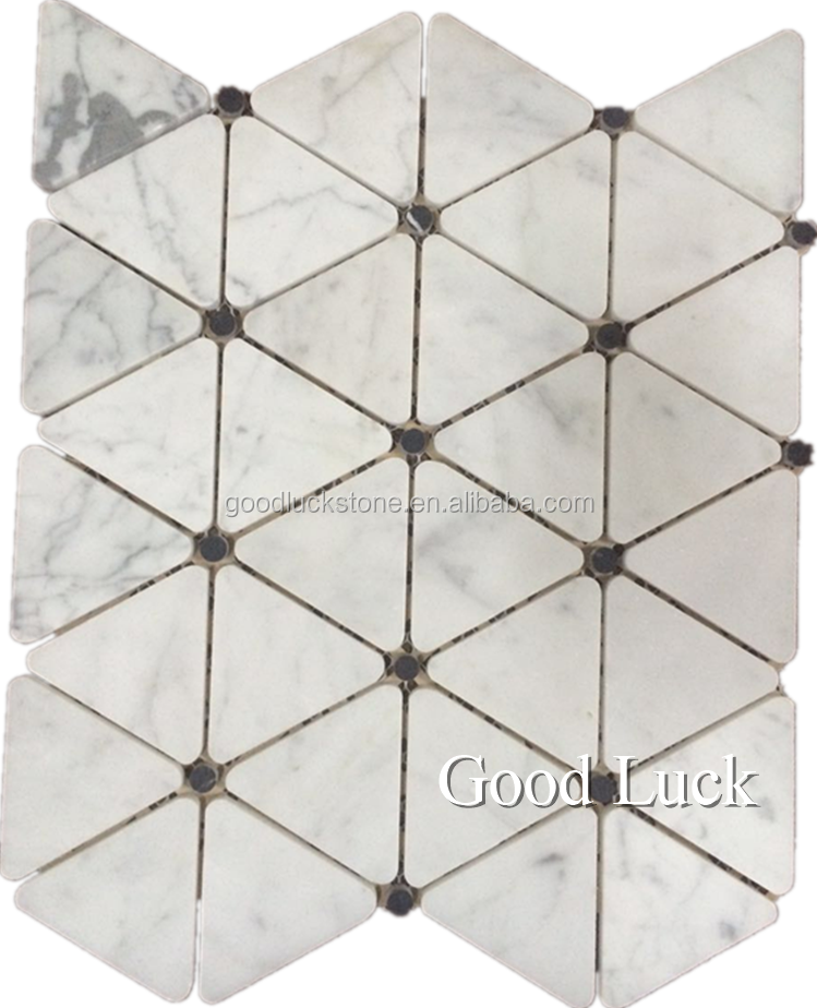 Hot Sale White Marmor Triangulum Mosaic Tile With Black Dots Bathroom Tiles