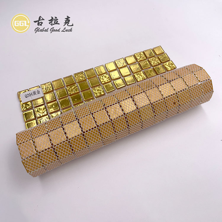 Mini quadratische Form Goldfolie Glas Mosaik für Wandfliesen