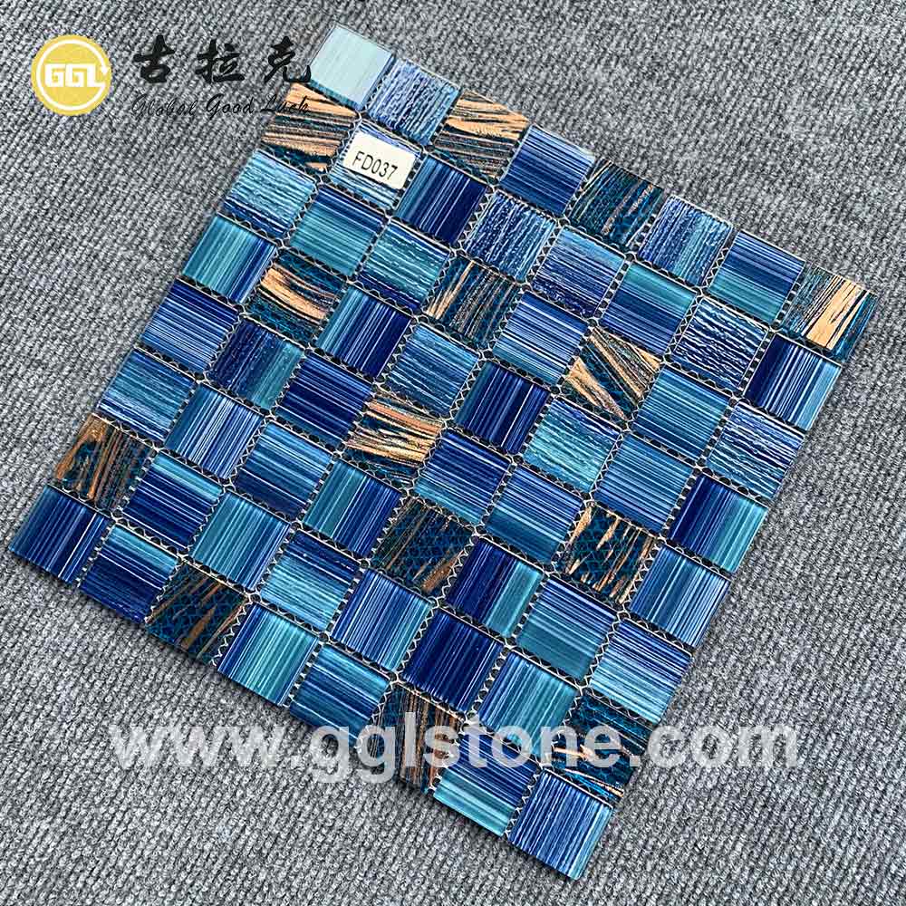 Blue & Gold Iridescent Glass Mosaic Pool Tile | GGL