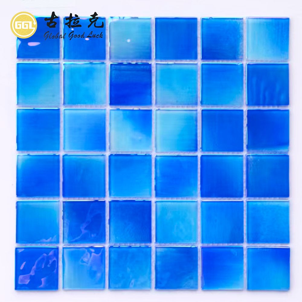 Ocean Blue Iridescent Glass Mosaic Tiles for Swimming Pools and Walls