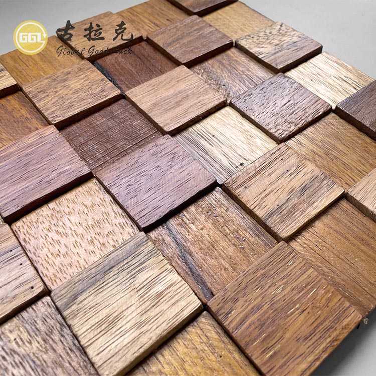 3D Square Wood Mosaic Tiles – Natural Wooden Block Wall Panels