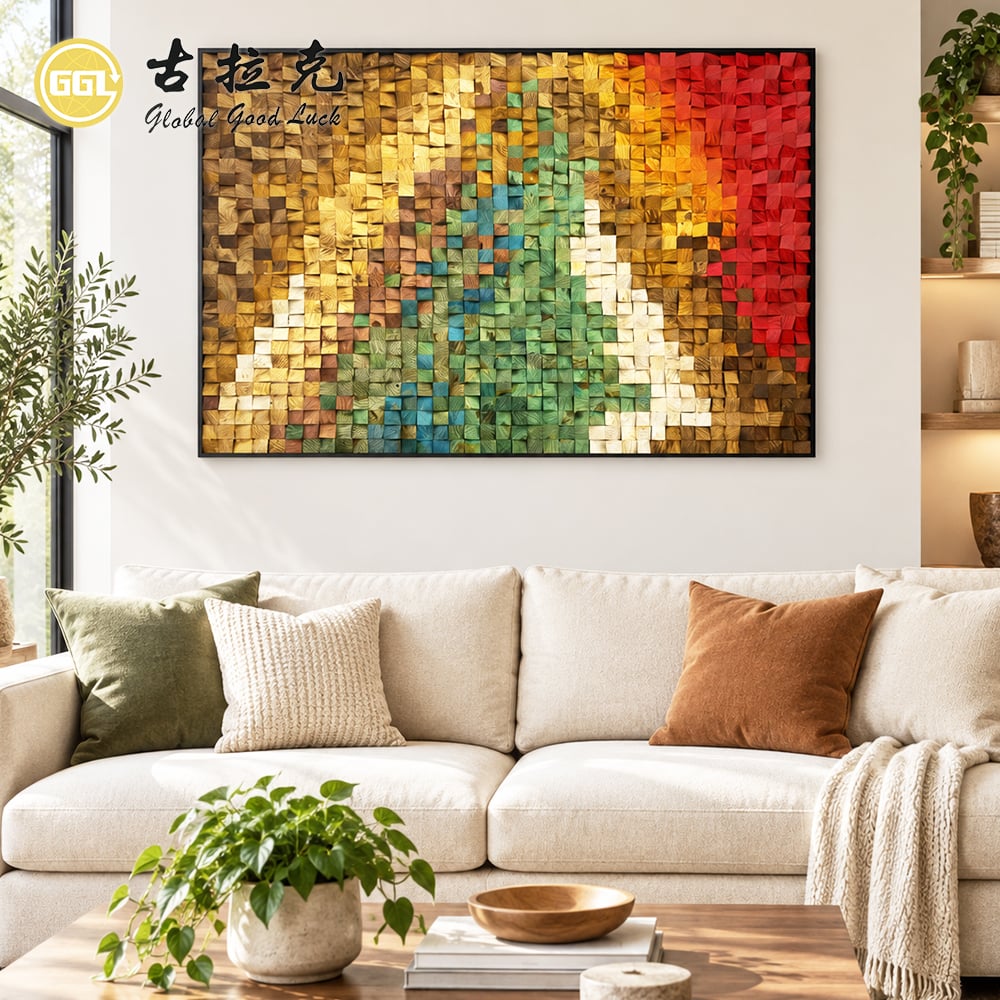 Custom 3D Color Gradient Wood Mosaic Wall Art Mural for Home Wall Panel Decoration