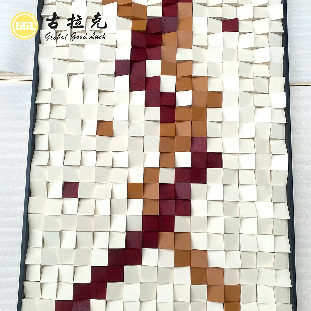 Custom 3D Geometric Wood Mosaic Wall Art