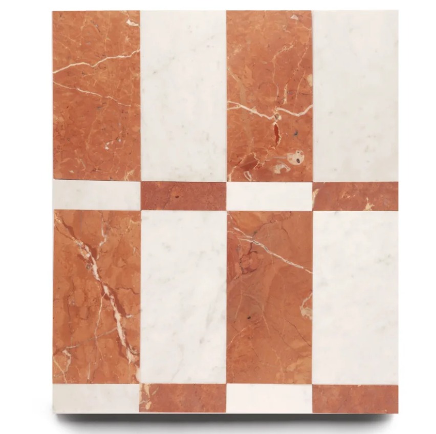 Small square Rojo Alicante marble mosaic sheet