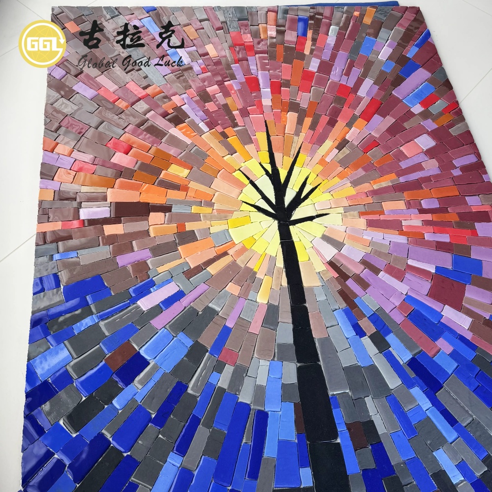 Custom Glass Tree Mosaic Mural – Handmade Decorative Glass Mosaic Art for Hotel, Home & Restaurant Feature Walls