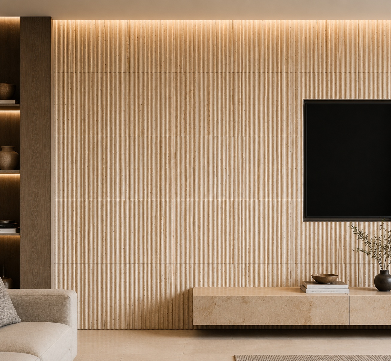 Gerillte Travertin-Wandfliese für Innendekoration und architektonische Projekte