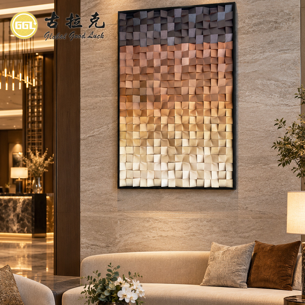 Custom Wood Mosaic Art Mural Handmade Wooden Wall Panel for Luxury Interior Decoration