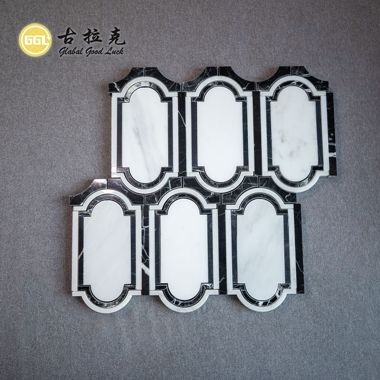 Classic Design White And Black Pattern Waterjet Mosaic Tile