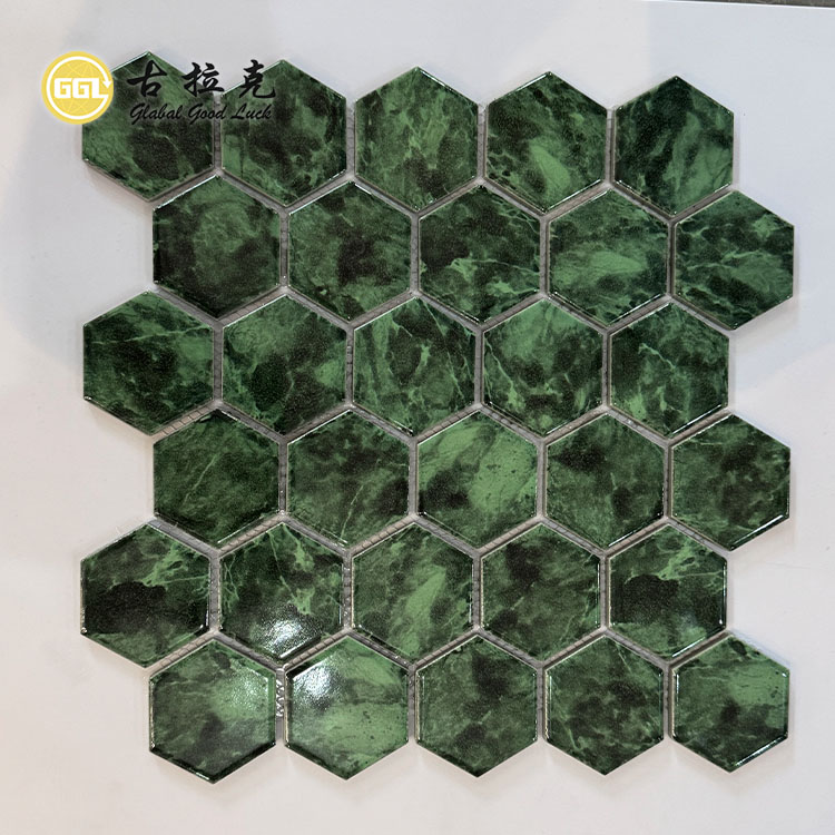Plăci Mozaic Ceramice în Formă de Hexagon Plăci Verzi Întunecate