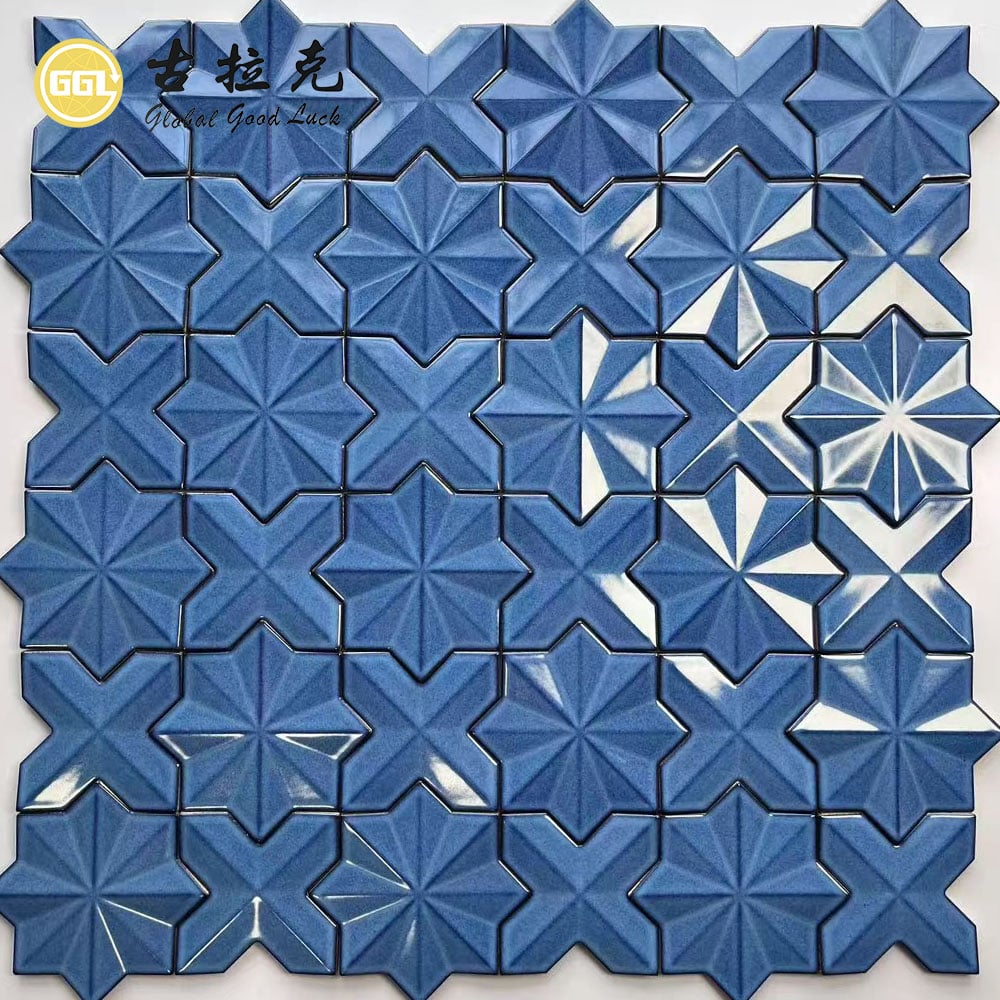 Blue 3D Geometric Ceramic Mosaic Tile for Decorative Walls