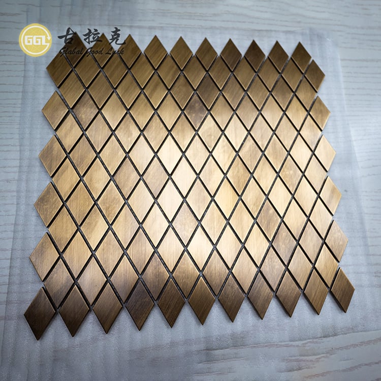 Mosaico de metal losango em aço inoxidável dourado para parede interna e externa
