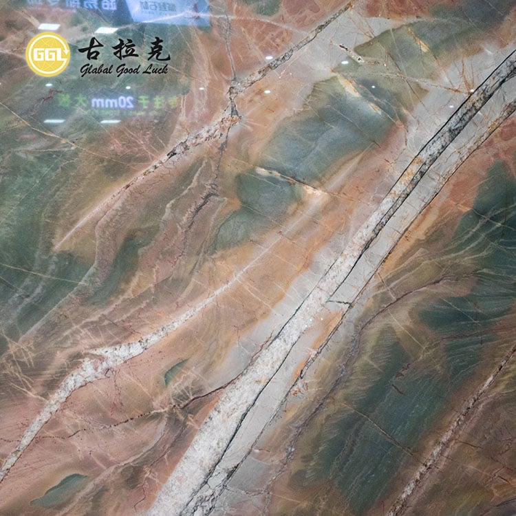 Duhuang Marble Slab Red Mix Green Veining for Countertop Wall Panal Decor