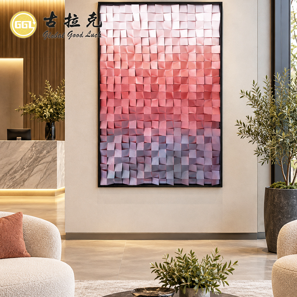 Handmade 3D Pink Gradient Wood Mosaic Mural
