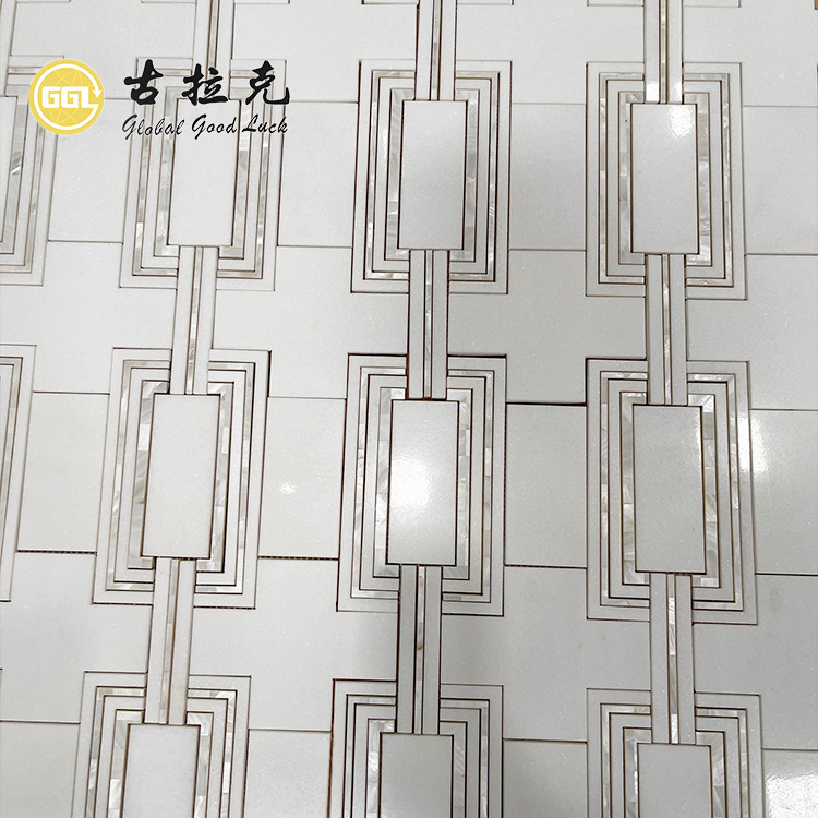 Modernes Design Weiße Mix-Shell-Marmor-Wasserstrahlschleifmaschine Mosaikfliese