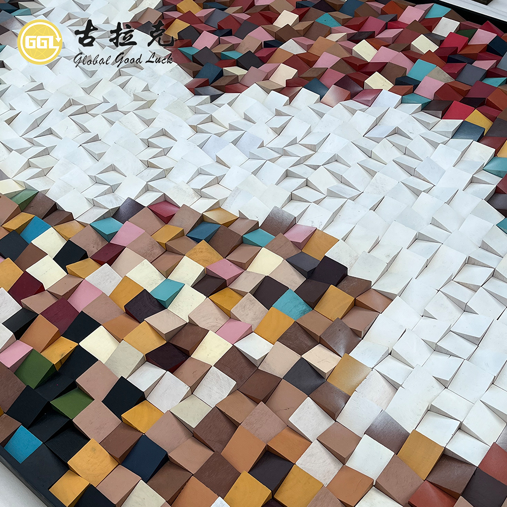 Custom 3D Multicolor Wood Mosaic Wall Art