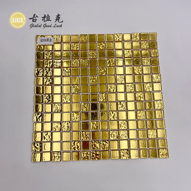 Mini quadratische Form Goldfolie Glas Mosaik für Wandfliesen