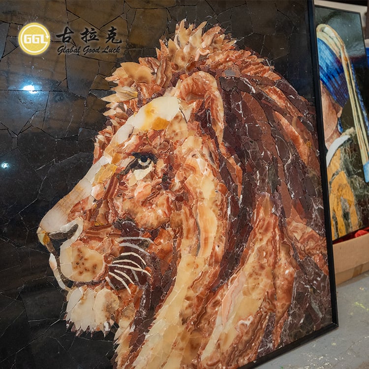 Art Mural Mosaik Naturstein Löwenmuster Handgeschnitten Individueller Wand-Schmuck