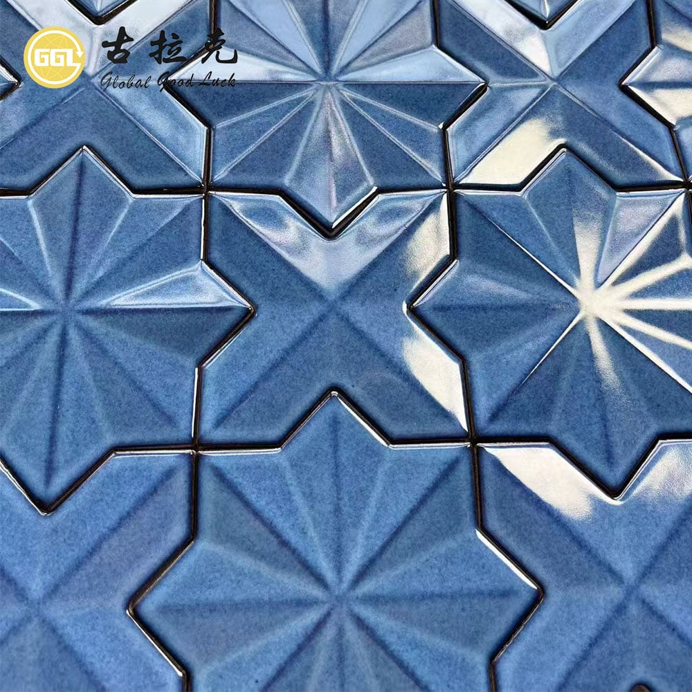 Blue 3D Geometric Ceramic Mosaic Tile for Decorative Walls