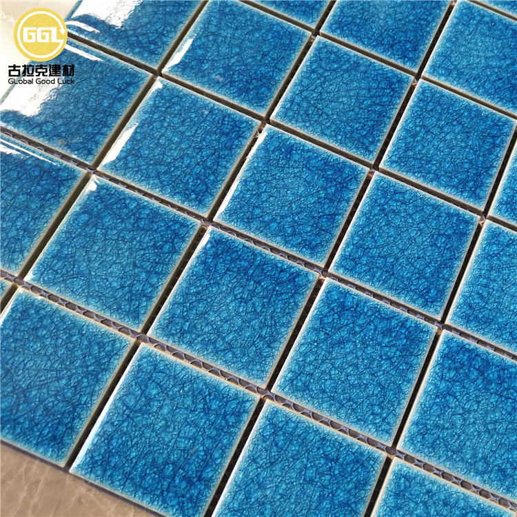 Cobalt Blue Crackle Glazed Ceramic Mosaic Tile for Modern Wall Designs