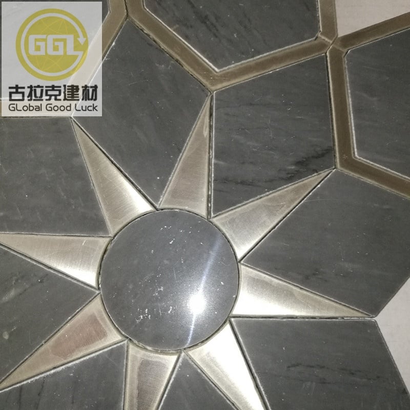 Sun Style Mosaiktileschwarz Marmor Mix Stern Spiegel Wasserstrahlmuster Tile