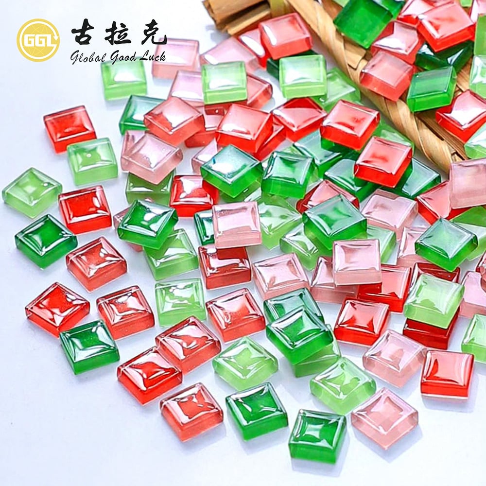 3D Faceted Square Glass Mosaic Tiles – Colorful Glossy Decorative Mosaic