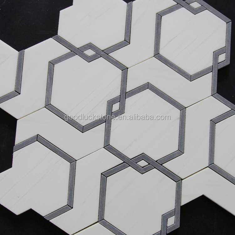 Innenraum Wohnkultur Design Sechseckmuster Weiße Marmor Mosaikfliesen für Boden und Wand