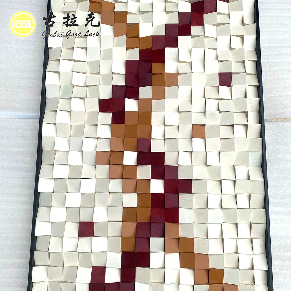 Custom 3D Geometric Wood Mosaic Wall Art