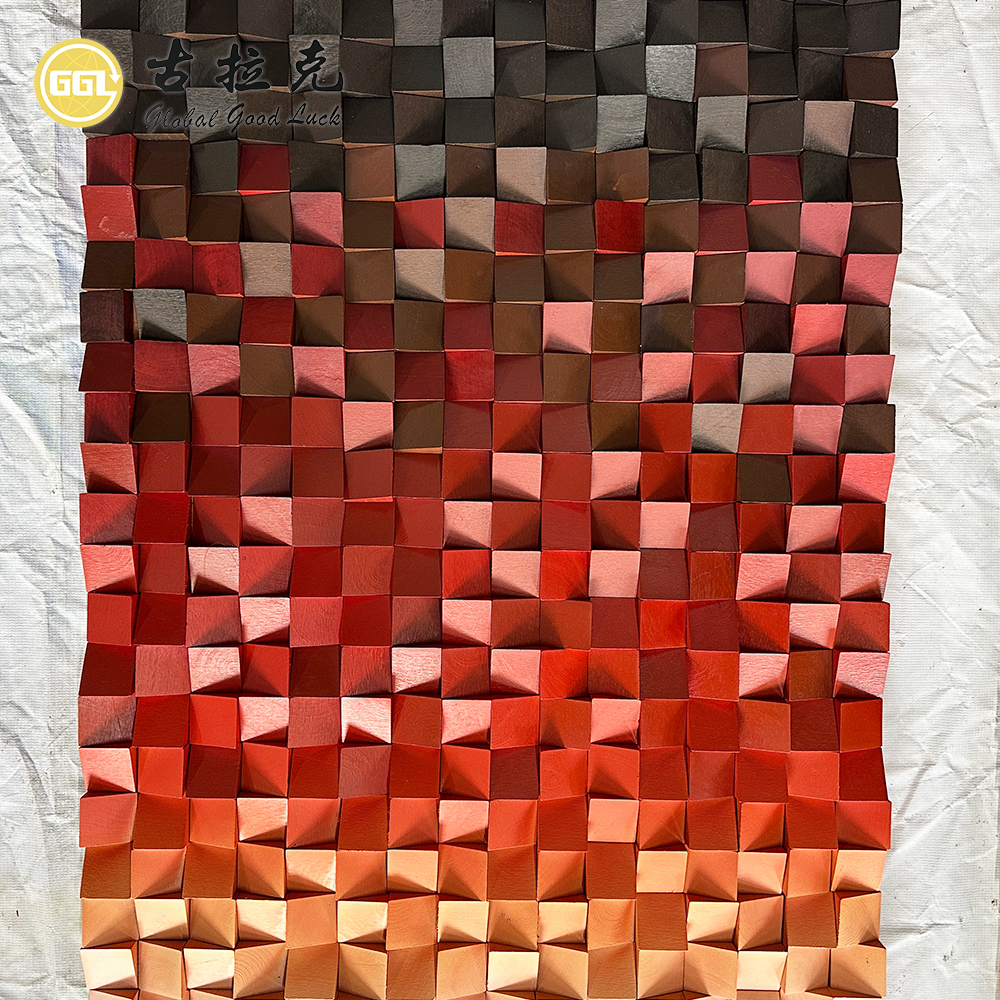 Handmade 3D Gradient Wood Mosaic Mural