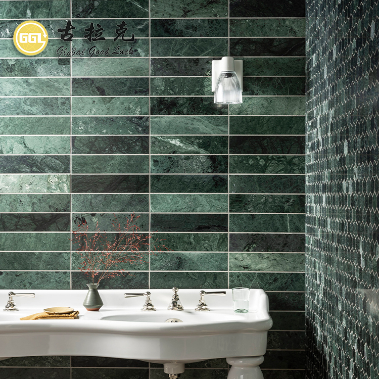 Grüner Marmor-Stein-Mosaikfliesen für Badezimmerwand und -boden Dekor