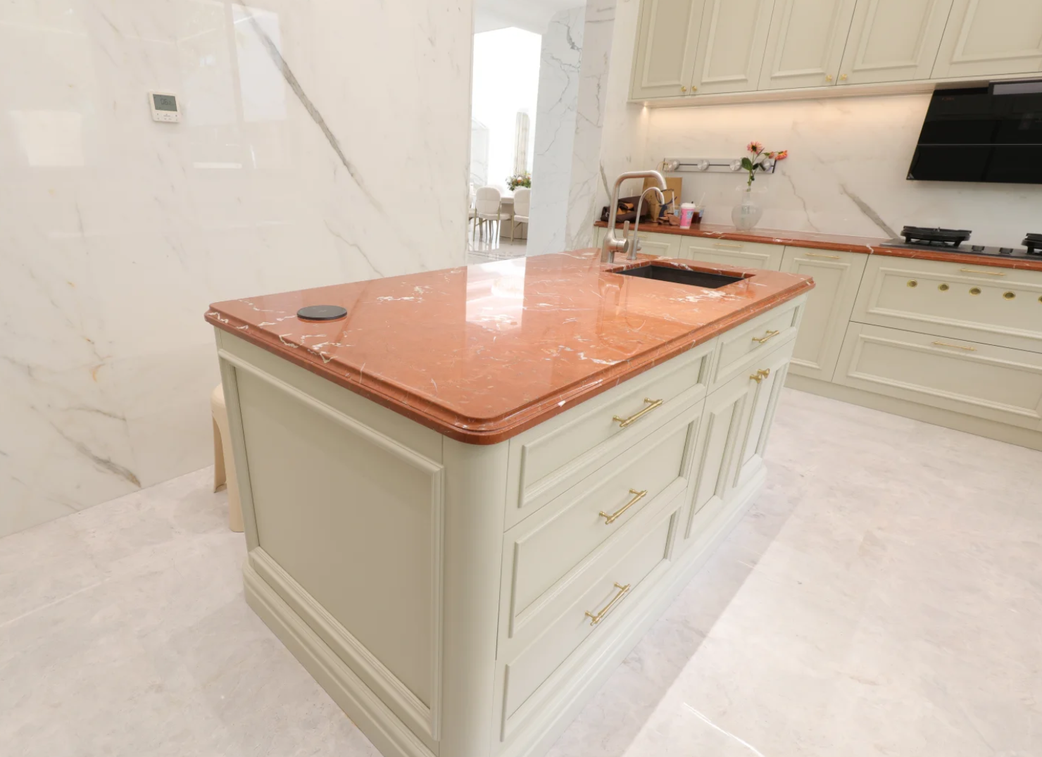 Custom Rojo Alicante marble kitchen island countertop