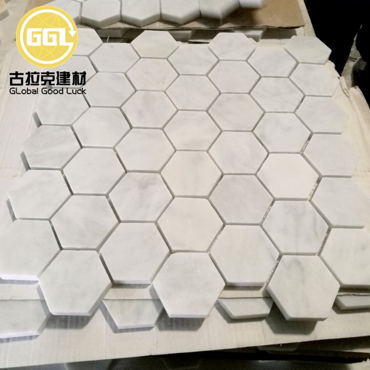 Heksagoonvorm Carrara Wit Marmer Mosaïek Tegels