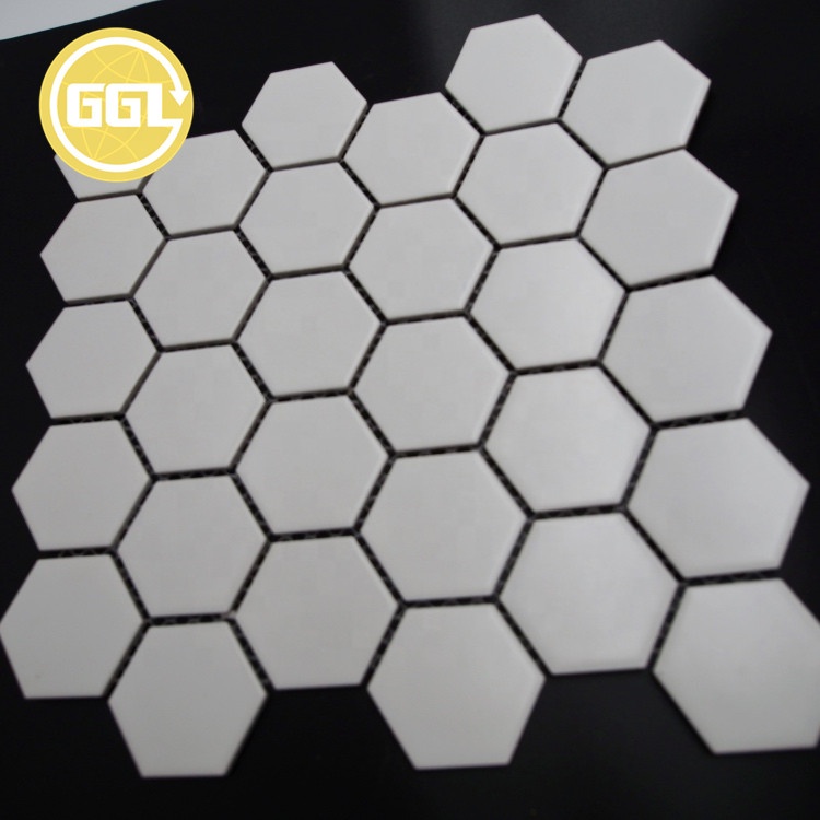 Azulejo de mosaico cerâmico hexagonal, azulejo de porcelana branca para decoração de piso de parede de banheiro