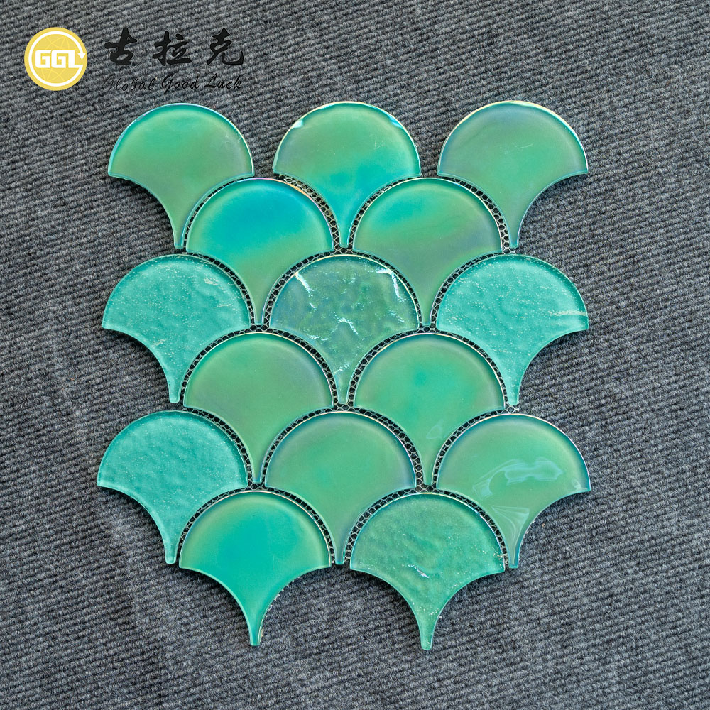 Iridescent Fish Scale Crystal Glass Mosaic Tiles for Swimming Pools & Walls